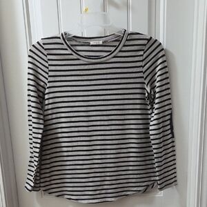 12 Pm By Mon Ami Black and Beige Striped Long Sleeve Top